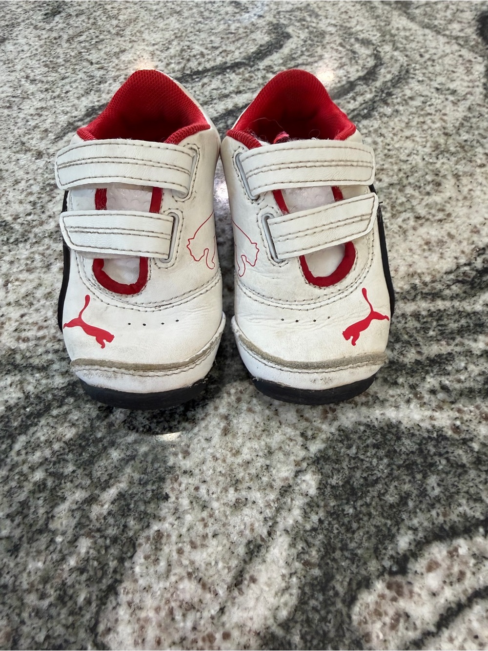 Puma White and Red Kids Velcro Sneakers